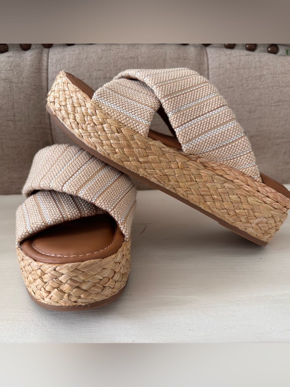 Target A New Day Woven Platform Slide Sandals Beige Size 8 1/2